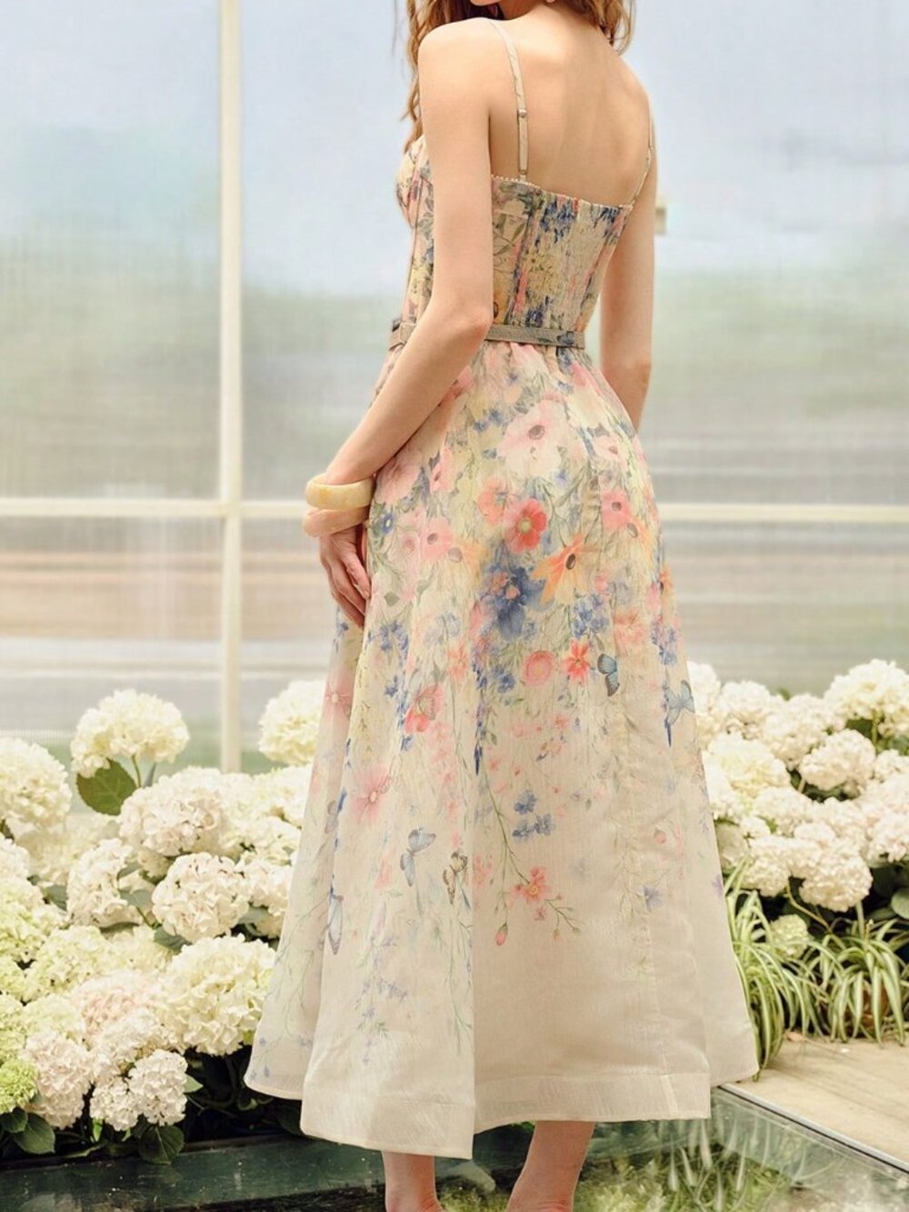 Multicolor Elegant Women's Floral Print Belted Dress - Picture 2 of 6
